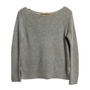 Gap Women's Grey Sweater Minimalist Medium Wool Blend Waffle Knit Crew Neck Warm